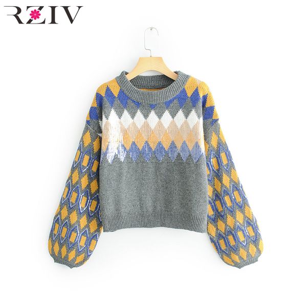 rziv autumn and winter women casual sweater round neck lantern sleeve sweater diamond pattern, White;black
rziv autumn and winter women casual sweater round neck lantern sleeve sweater diamond pattern, White;black