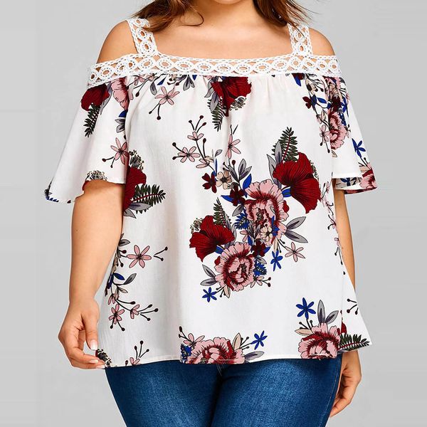 2019 women lace cold shoulder floral blouses summer casual loose short sleeve blouse female shirts blusa plus size, White
2019 women lace cold shoulder floral blouses summer casual loose short sleeve blouse female shirts blusa plus size, White