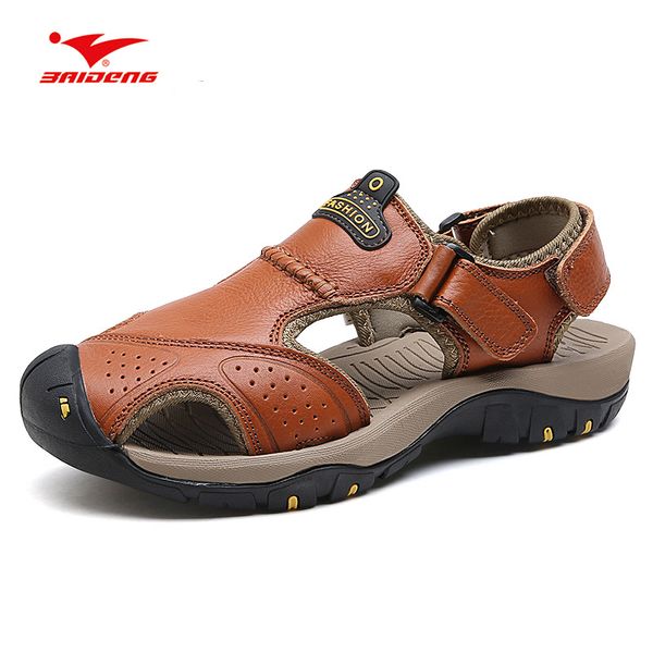 

baideng summer hiking sandals for men breathable hiking shoes genuine leather camping sneaker light mountaineering trekking shoe