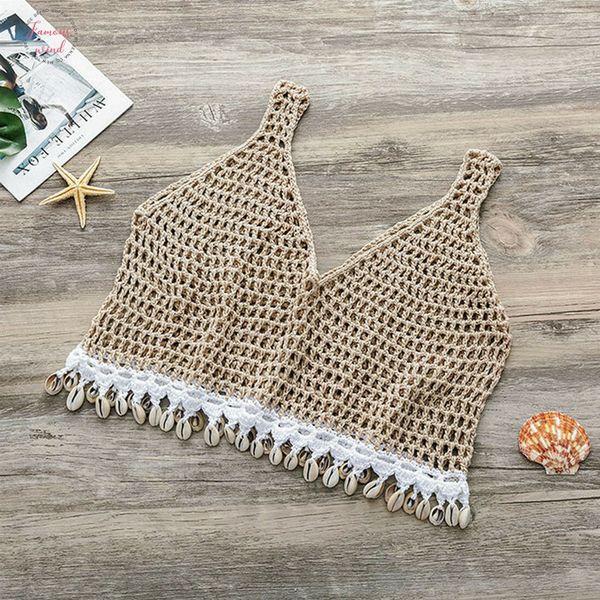 tank summer women v neck crochet knitted sleeveless tank beach wear tank, White