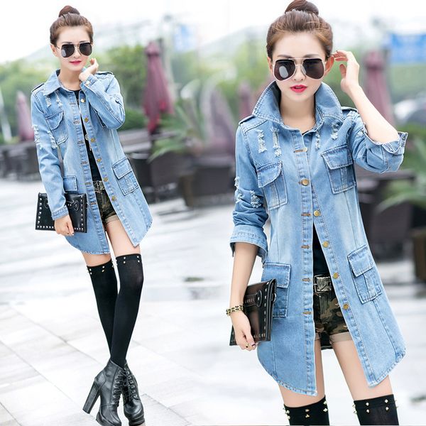 2019 fashion plus size 5xl long denim jacket woman basic outerwear coat bleach full sleeves single breast slim denim jacketmp245, Black;brown
2019 fashion plus size 5xl long denim jacket woman basic outerwear coat bleach full sleeves single breast slim denim jacketmp245, Black;brown
