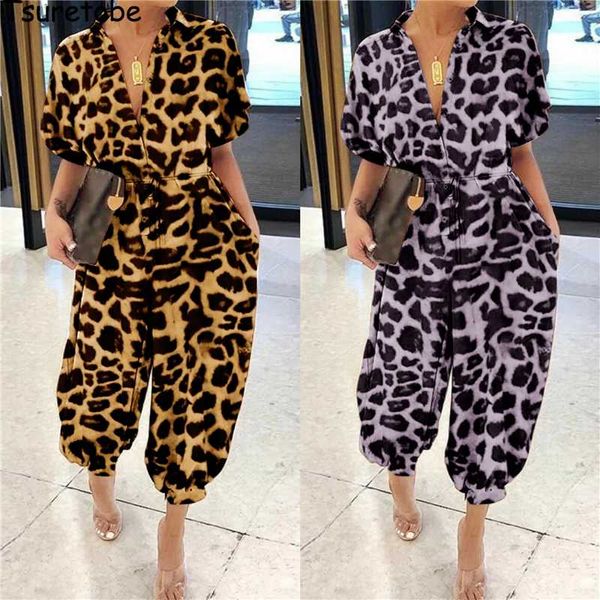 tsuretobe loose leopard print jumpsuit women clothes bandage rompers short sleeve overalls single-breasted fashion club outfits, Black;white
tsuretobe loose leopard print jumpsuit women clothes bandage rompers short sleeve overalls single-breasted fashion club outfits, Black;white