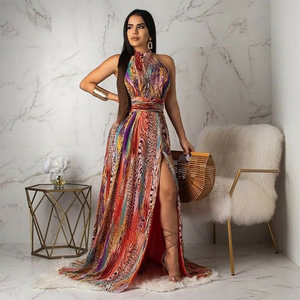 women dress boho sleeveless evening party dresses summer sleeveless print beach halter long maxi dress, Black;gray
women dress boho sleeveless evening party dresses summer sleeveless print beach halter long maxi dress, Black;gray
