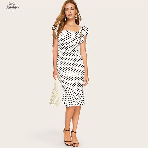 elegant white knotted pencil polka-dot mermaid hem summer strap midi dress women slim bodycon office lady dresses, Black;gray
elegant white knotted pencil polka-dot mermaid hem summer strap midi dress women slim bodycon office lady dresses, Black;gray