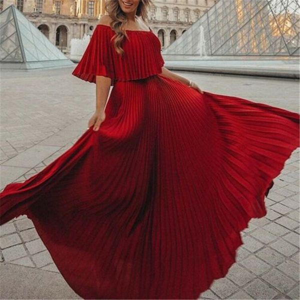 2019 women pleated dress off shoulder boho vintage maxi dress holiday beach evening party red dresses casual ruffle dresses, Black;gray
2019 women pleated dress off shoulder boho vintage maxi dress holiday beach evening party red dresses casual ruffle dresses, Black;gray
