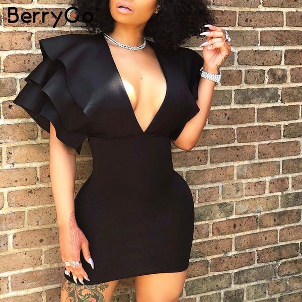 berrygo women bodycon dresses v-neck ruffled party dress elegant black mini dress high waist summer ladies dresses vestidos, Black;gray
berrygo women bodycon dresses v-neck ruffled party dress elegant black mini dress high waist summer ladies dresses vestidos, Black;gray