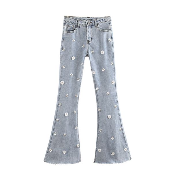 fashion embroidery jeans women flower bead high waist washed jeans plus size denim boot cut pant female casual stretch, Blue
fashion embroidery jeans women flower bead high waist washed jeans plus size denim boot cut pant female casual stretch, Blue