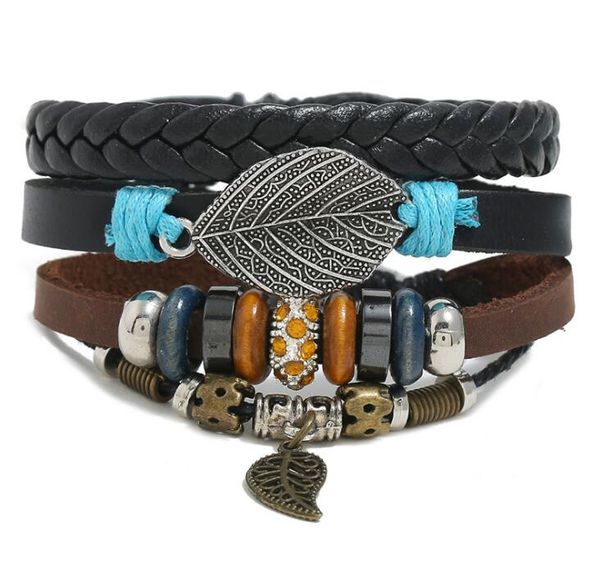 2020 100% genuine leather bracelet diy multiple leaf pendants wax rope beading men's combination suit bracelet 3styles/1set, Black
2020 100% genuine leather bracelet diy multiple leaf pendants wax rope beading men's combination suit bracelet 3styles/1set, Black