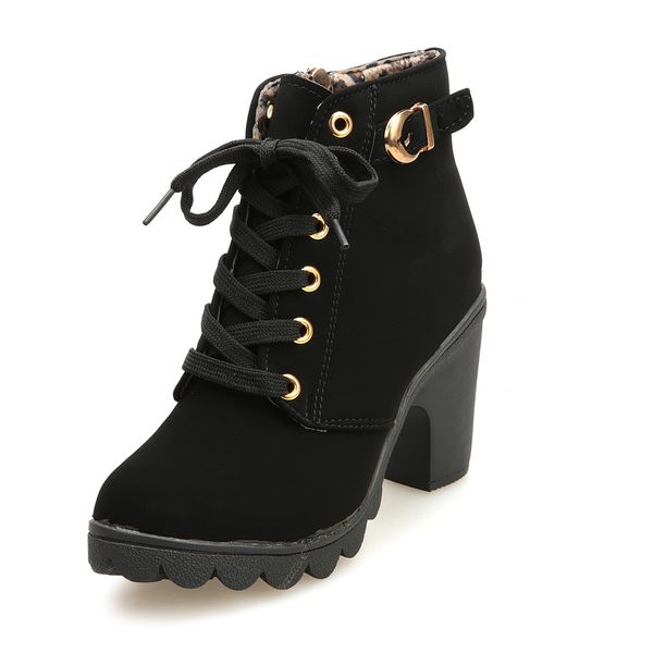 2019 boots women shoes women fashion high heel lace up ankle boots ladies buckle platform artificial leather shoes bota feminina, Black
2019 boots women shoes women fashion high heel lace up ankle boots ladies buckle platform artificial leather shoes bota feminina, Black