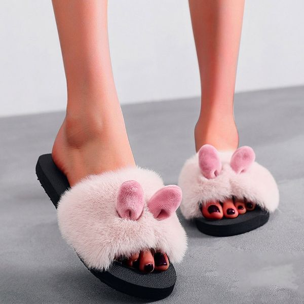 fashion ladies slippers indoor ears women's slip-on open-toe flat-bottom warm winter slippers shoes fur slides schuhe#jy, Black
fashion ladies slippers indoor ears women's slip-on open-toe flat-bottom warm winter slippers shoes fur slides schuhe#jy, Black