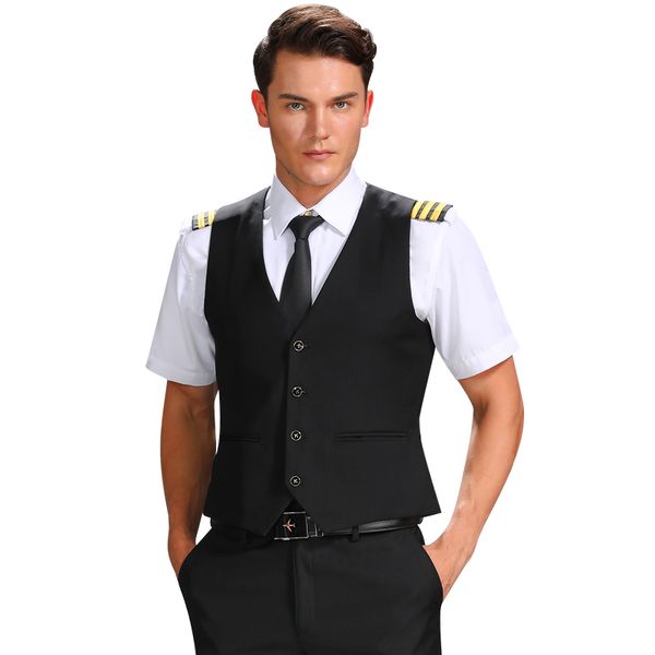 pilot black slim fit vest male captain uniform aircraft buckle vest men professional admiral dress suit, White;black
pilot black slim fit vest male captain uniform aircraft buckle vest men professional admiral dress suit, White;black