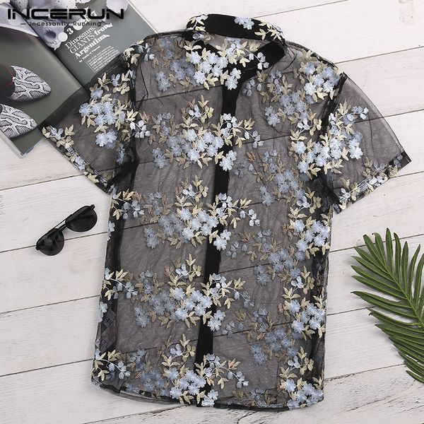 incerun fashion men shirt short sleeve flower embroidered mesh men shirt see through button transparent lace 2019, White;black
incerun fashion men shirt short sleeve flower embroidered mesh men shirt see through button transparent lace 2019, White;black