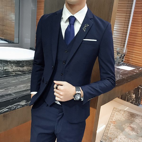 men's business slim suit three-piece suit men's two button costumes hommes 2018, White;black
men's business slim suit three-piece suit men's two button costumes hommes 2018, White;black
