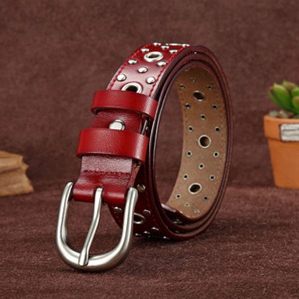 and jeans japanese and korean jeans women's casual belt hollow rivet punk belt women's, Black;brown