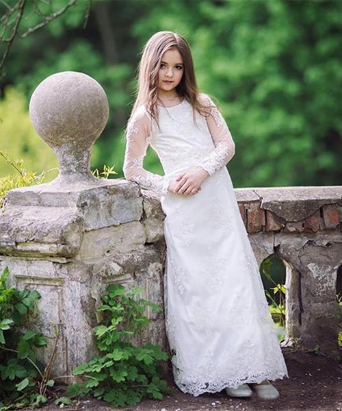 new popular sheath lace flower girl dress long sleeve floor length girl party gown pageant dress custom made, White;blue
new popular sheath lace flower girl dress long sleeve floor length girl party gown pageant dress custom made, White;blue