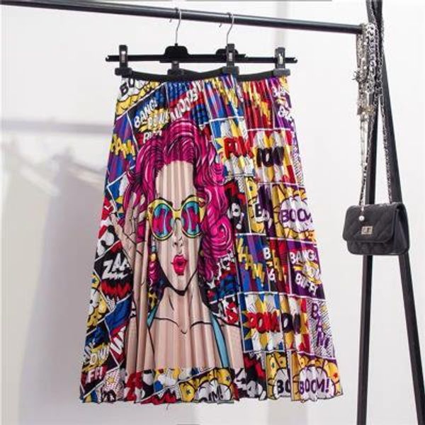 large size luxury women's pleated skirt digital print skirt 2020 women skirt european american cartoon portrait pattern elastic waist p, Black 
large size luxury women's pleated skirt digital print skirt 2020 women skirt european american cartoon portrait pattern elastic waist p, Black