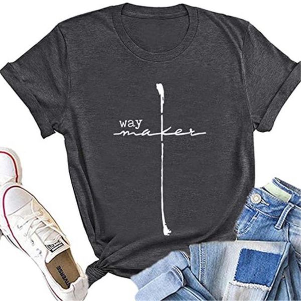 women's t-shirt way maker printed short sleeve summer black o neck woman clothes, White
women's t-shirt way maker printed short sleeve summer black o neck woman clothes, White