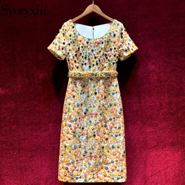 svoryxiu luxury custom runway summer party dresses women's short sleeve vintage baroque diamond print beaded dress vestdios, Black;gray
svoryxiu luxury custom runway summer party dresses women's short sleeve vintage baroque diamond print beaded dress vestdios, Black;gray