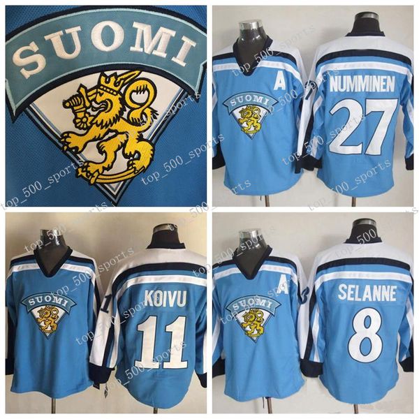 1998 team finland 11 saku koivu blue jerseys 2002 team finland 8 teemu selanne 27 teppo numminen vintage light blue olympic hockey jersey, Black;red
1998 team finland 11 saku koivu blue jerseys 2002 team finland 8 teemu selanne 27 teppo numminen vintage light blue olympic hockey jersey, Black;red