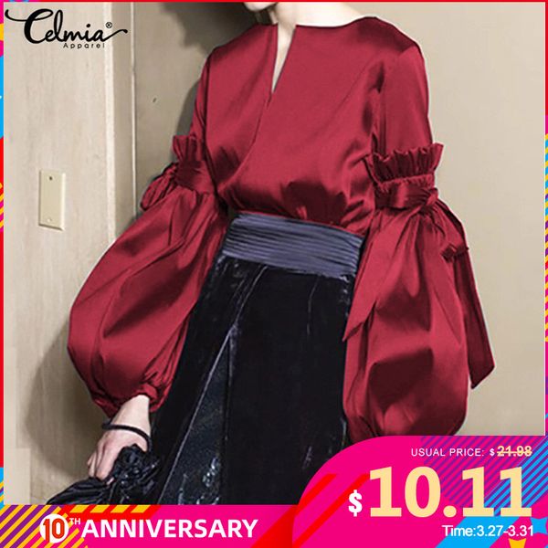 celmia plus size silk women vintage lantern sleeve satin blouse fashion bow v neck elegant office lady shirts feminina 5xl, White
celmia plus size silk women vintage lantern sleeve satin blouse fashion bow v neck elegant office lady shirts feminina 5xl, White