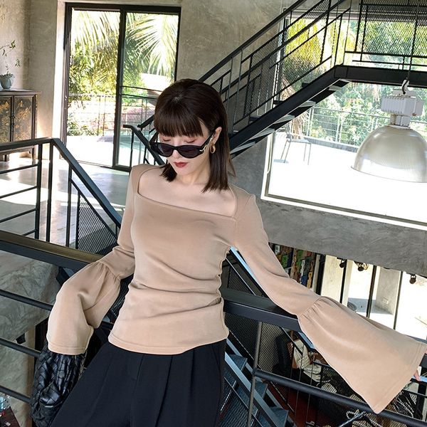 all-match solid color slim collarbone long sleeve season horn t-shirt horn female trumpet sleeve slim t-shirt 66075, White
all-match solid color slim collarbone long sleeve season horn t-shirt horn female trumpet sleeve slim t-shirt 66075, White