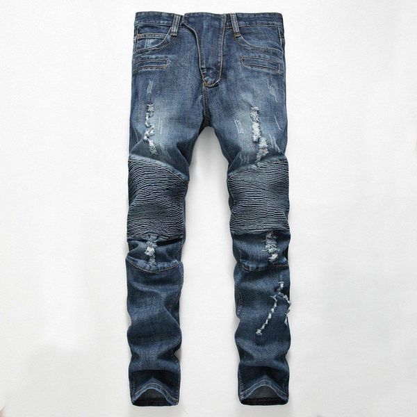 men's ripped jeans new designer long regular trousers creased mid-rise straight pants with holes distressed light jeans ing, Blue
men's ripped jeans new designer long regular trousers creased mid-rise straight pants with holes distressed light jeans ing, Blue