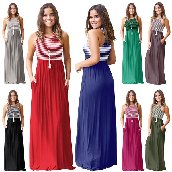 2019 summer women sleeveless striped long dress beach party maxi dressses slim fit patchwork high waist pocket dress, Black;gray
2019 summer women sleeveless striped long dress beach party maxi dressses slim fit patchwork high waist pocket dress, Black;gray