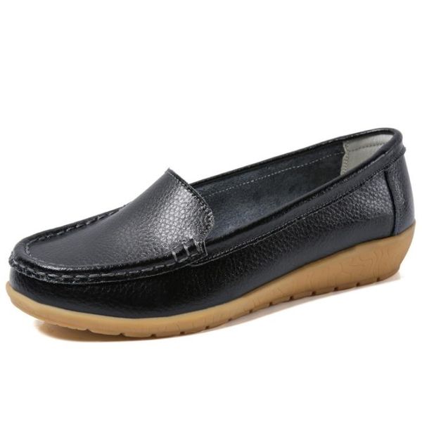 female shoes fashion comfortable soft bottom leather women flats casual shoes, Black