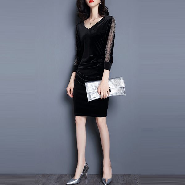 vintage spring women bandage bodycon dresses casual nine points sleeve v-neck evening party velvet dress, Black;gray
vintage spring women bandage bodycon dresses casual nine points sleeve v-neck evening party velvet dress, Black;gray