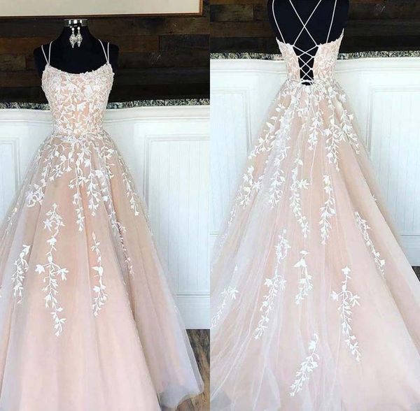 2020 champagne prom dresses spaghetti straps lace applique corset back tulle sweep train custom made formal evening party gowns, Black
2020 champagne prom dresses spaghetti straps lace applique corset back tulle sweep train custom made formal evening party gowns, Black