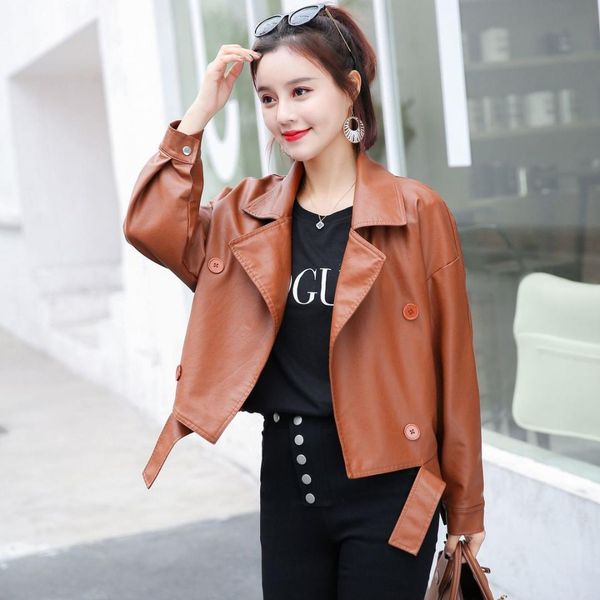 spring clothes all-match. locomotive wind jacket woman short small leather clothing loose coat, Black
spring clothes all-match. locomotive wind jacket woman short small leather clothing loose coat, Black