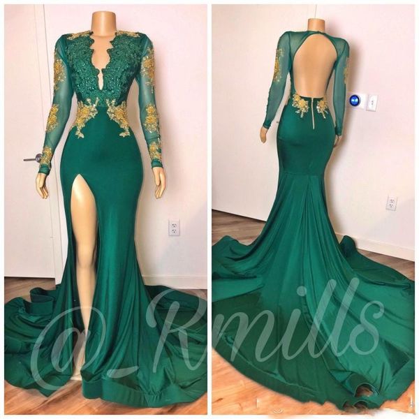 2020 backless prom dresses mermaid long sleeves gold lace beaded deep v neck special occasion evening dresses vestidos, Black
2020 backless prom dresses mermaid long sleeves gold lace beaded deep v neck special occasion evening dresses vestidos, Black