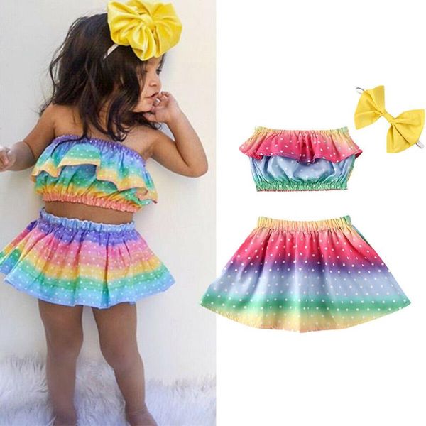 0-3y infant baby girl summer clothes sets ruffles rainbow wrapped chest + skirt + headband sets, White
0-3y infant baby girl summer clothes sets ruffles rainbow wrapped chest + skirt + headband sets, White