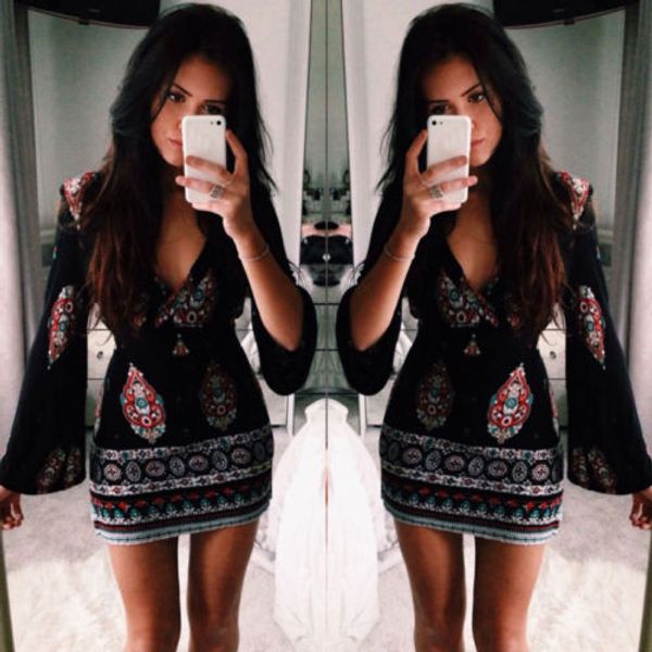 women summer bohemain casual long sleeve party vintage short mini dress size s-xl, Black;gray
women summer bohemain casual long sleeve party vintage short mini dress size s-xl, Black;gray