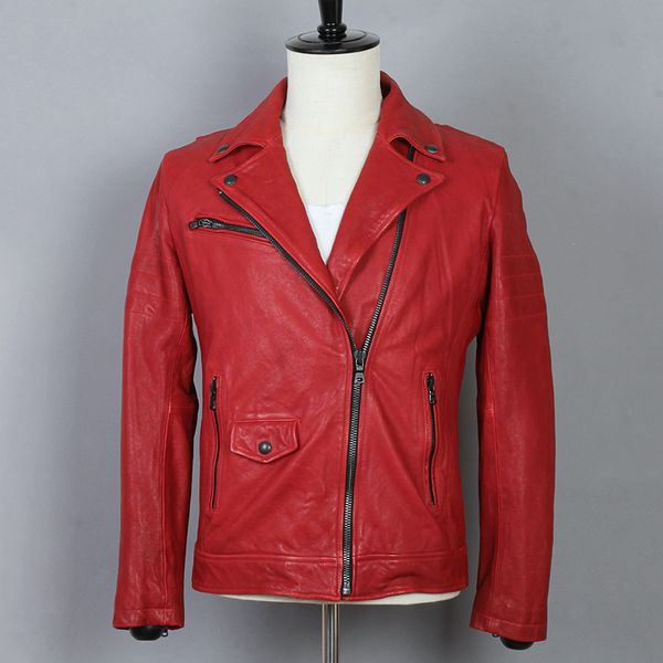 fashinon genuine leather jacket men slim fit red sheepskin motorcycle coat male lapels diagonal zipper short clothing, Black
fashinon genuine leather jacket men slim fit red sheepskin motorcycle coat male lapels diagonal zipper short clothing, Black