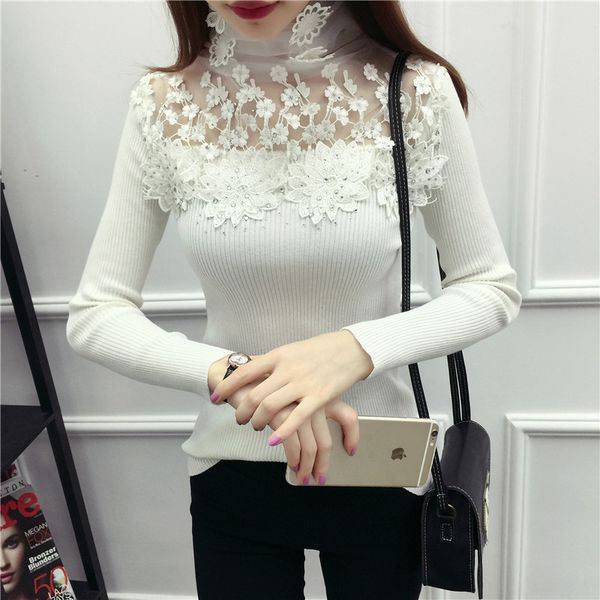 korea autumn winter lace embroidery turtleneck elastic pullovers sweaters women white knitted sweater female soft jumper, White;black
korea autumn winter lace embroidery turtleneck elastic pullovers sweaters women white knitted sweater female soft jumper, White;black