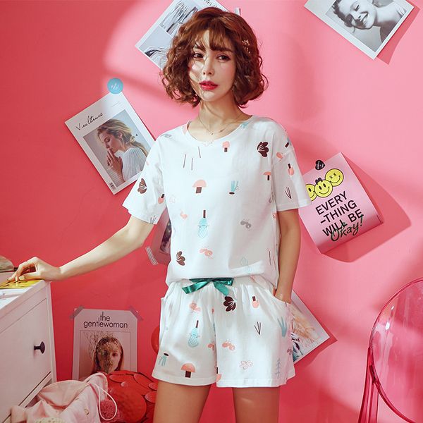 2019 summer pijama women cotton round neck two sets of five-sleeve pajamas fresh printing softness home clothes sleepwear sets, Blue;gray
2019 summer pijama women cotton round neck two sets of five-sleeve pajamas fresh printing softness home clothes sleepwear sets, Blue;gray