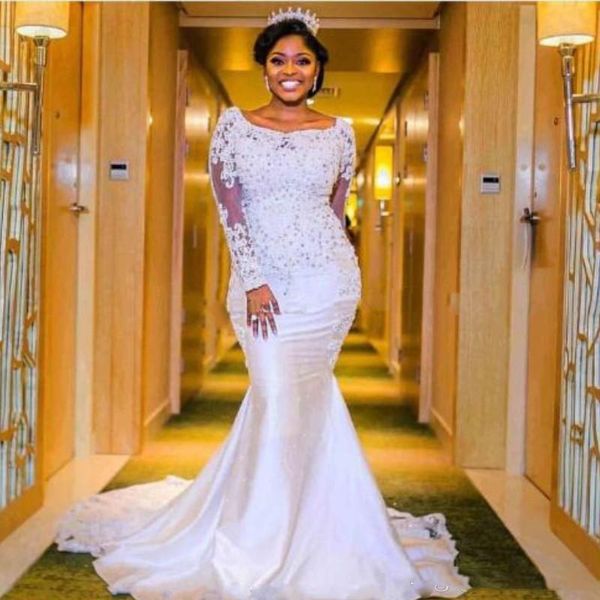 south arfain arabic wedding dresses bateau long sleeve lace beaded appliques bridal gowns plus size mermaid satin vestidos de noiva, White
south arfain arabic wedding dresses bateau long sleeve lace beaded appliques bridal gowns plus size mermaid satin vestidos de noiva, White