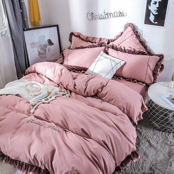 bedding sets spring and summer imitation cotton brushed four-piece girl lace style solid color bed linen quilt
bedding sets spring and summer imitation cotton brushed four-piece girl lace style solid color bed linen quilt