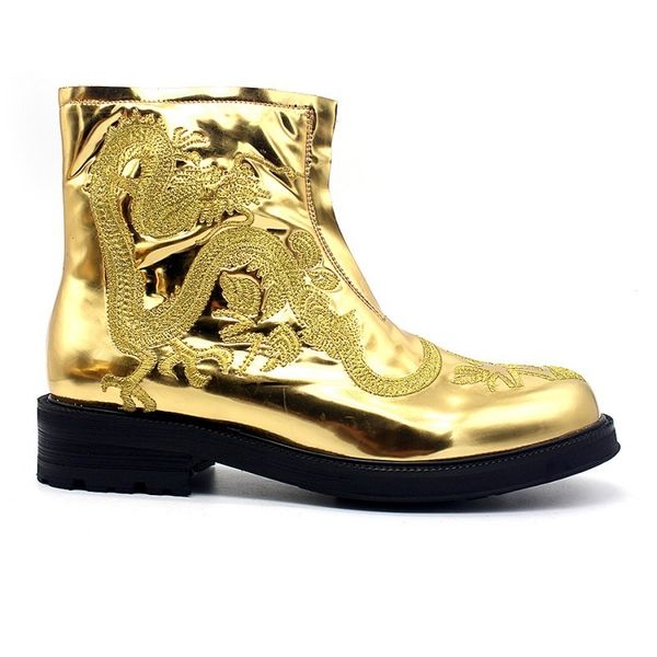 ankle boots men gold embroidered dragon runway zipper round toe genuine leather boots party dress shoes height increasing botas, Black
ankle boots men gold embroidered dragon runway zipper round toe genuine leather boots party dress shoes height increasing botas, Black
