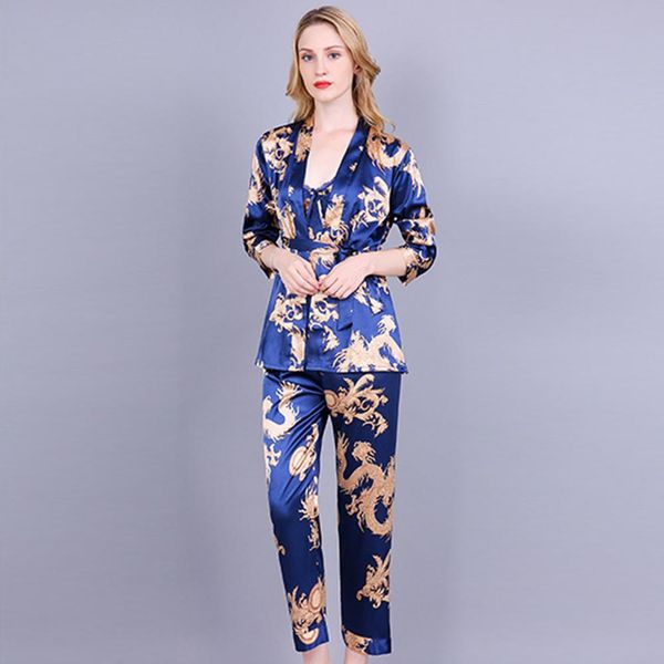 3 piece printing dragon pajama set silk night wear pijama suit bathrobe women lingerie pyjama bride robe satin kimono robe femme, Black;red
3 piece printing dragon pajama set silk night wear pijama suit bathrobe women lingerie pyjama bride robe satin kimono robe femme, Black;red