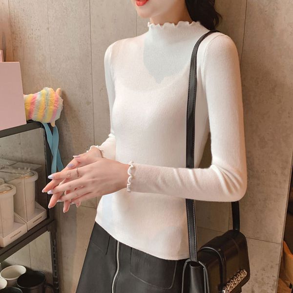 fashion turtleneck sweater long sleeve pullover autumn women ruffles neck sweater delicate, White;black
fashion turtleneck sweater long sleeve pullover autumn women ruffles neck sweater delicate, White;black