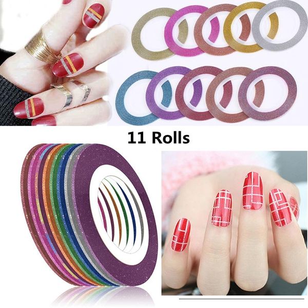 11 rolls nail art glitter gold silver red stripping tape line nail sticker diy accessories matte stickers nail art decoration, Black
11 rolls nail art glitter gold silver red stripping tape line nail sticker diy accessories matte stickers nail art decoration, Black