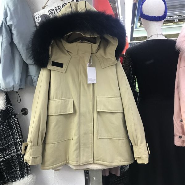 female students fur collar hooded prakd jacket winter cotton-padded womens velvet liner plush thicken overcoat girls warm coats, Black 
female students fur collar hooded prakd jacket winter cotton-padded womens velvet liner plush thicken overcoat girls warm coats, Black