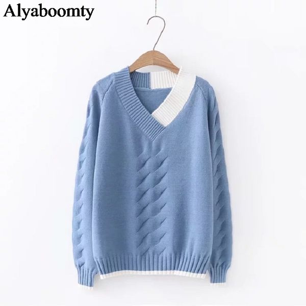 japanese preppy style autumn winter women sweater v neck beige pink blue red knitted pullover cute kawaii teenager's outerwear, White;black
japanese preppy style autumn winter women sweater v neck beige pink blue red knitted pullover cute kawaii teenager's outerwear, White;black