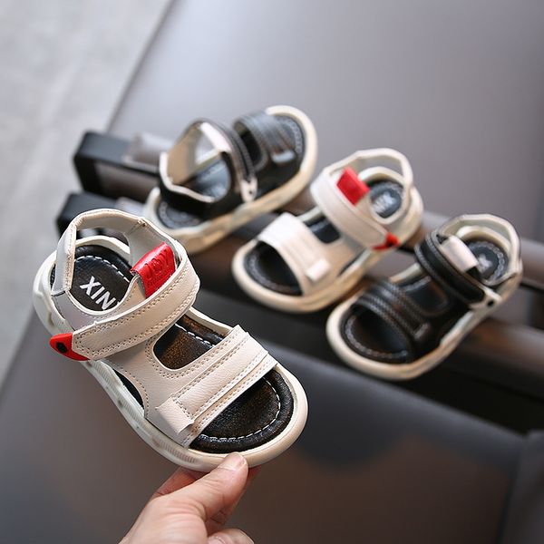 boys sandals new fashion children's shoes soft leather open-toe toddler baby summer shoes boys girls children beach sandals, Black;red
