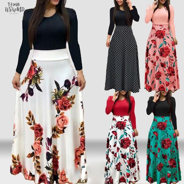 new summer flower dot print color matching long sleeve high waist women maxi dress drop shipping, Black;gray
new summer flower dot print color matching long sleeve high waist women maxi dress drop shipping, Black;gray
