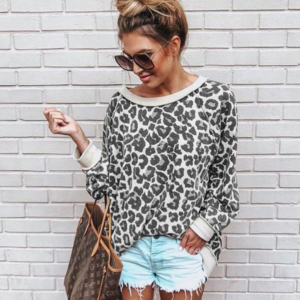 5-color autumn 2019 sweater leopard print round neck long sleeve women's sweater, White
5-color autumn 2019 sweater leopard print round neck long sleeve women's sweater, White