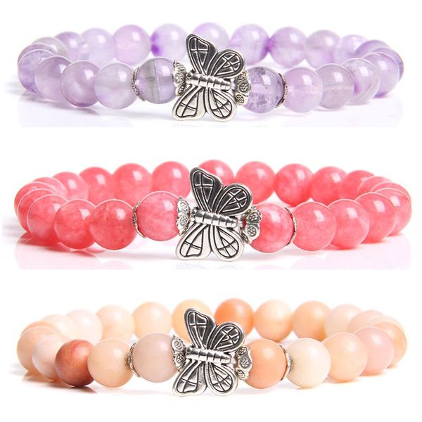 women charm bracelet fashion cute silver color butterfly bracelet pink aventurine stone beaded women jewelry accessries, Black
women charm bracelet fashion cute silver color butterfly bracelet pink aventurine stone beaded women jewelry accessries, Black
