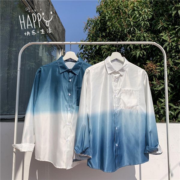 men's casual shirts 2021 spring fashion hong kong style gradient colorful loose shirt coat men high street, White;black
men's casual shirts 2021 spring fashion hong kong style gradient colorful loose shirt coat men high street, White;black